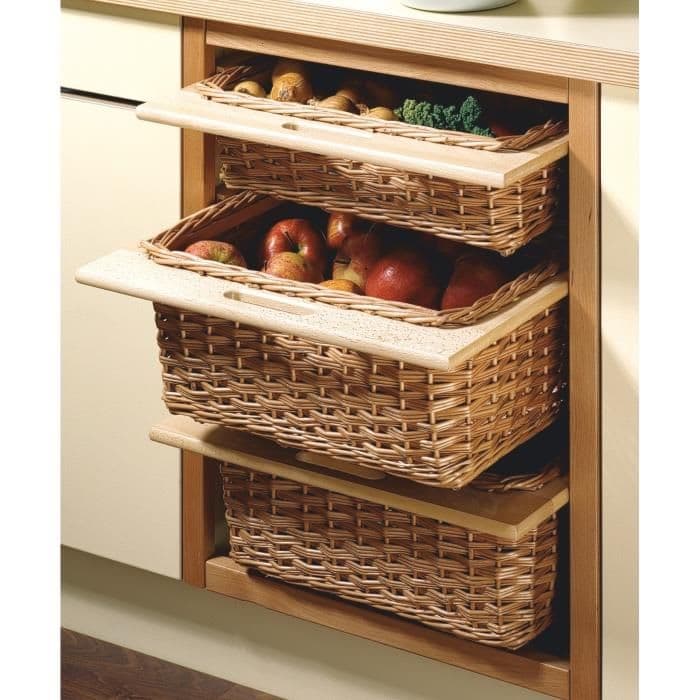 Wicker Baskets with Beech Runner with Beech Rail for cabinet side 20 Inch
