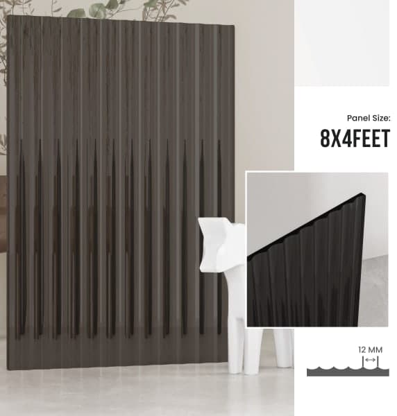 12 mm FLUTED GLASS ACRYLIC (GREY)